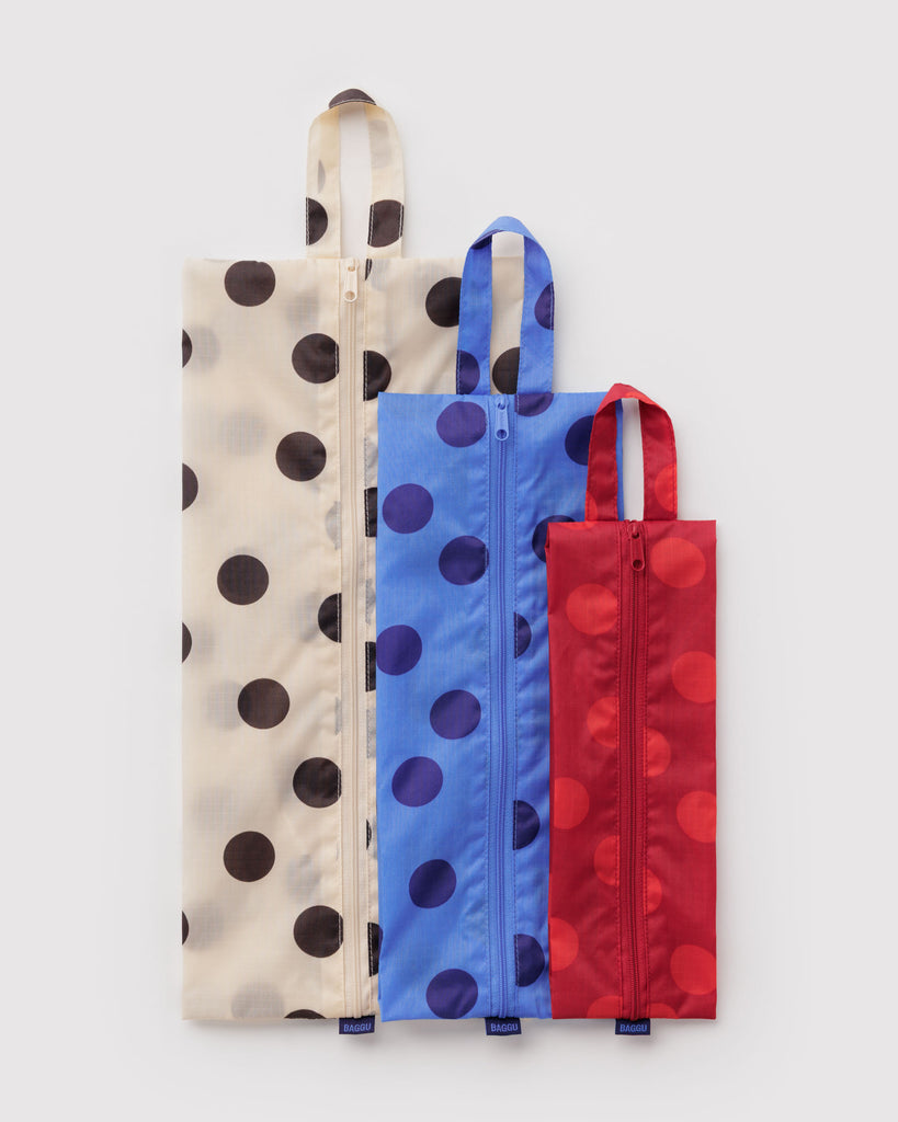 3d zip set in three polka dot patterns
