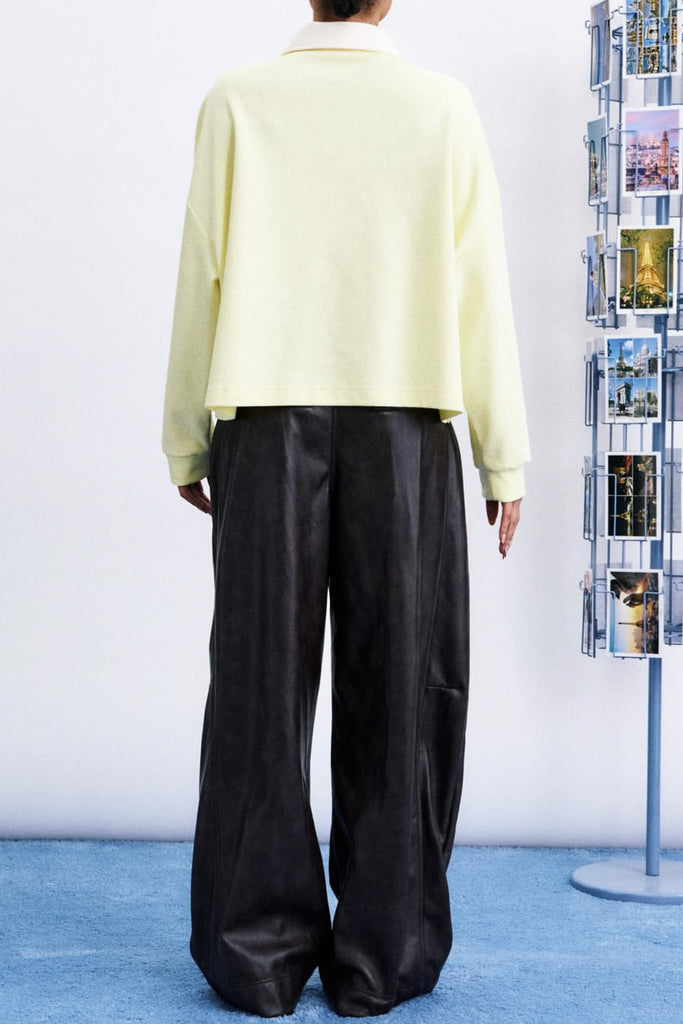 polo-style long sleeve top in pale butter yellow
