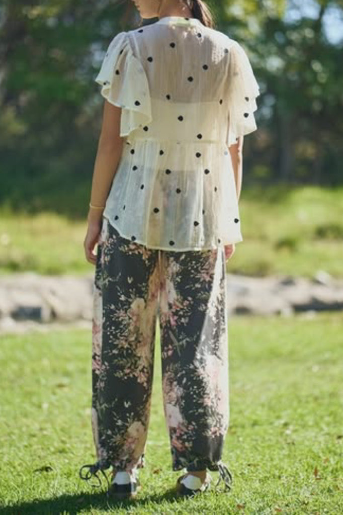 Accent Ruffle Polka Dot Blouse