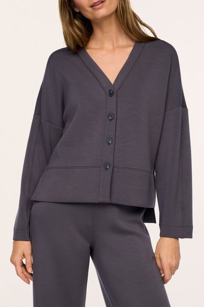 airessentials cardigan in dark slate color from spanx