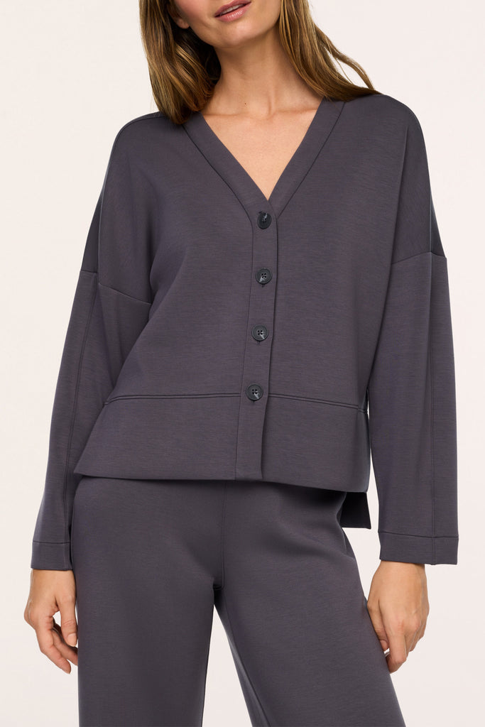 airessentials cardigan in dark slate color from spanx