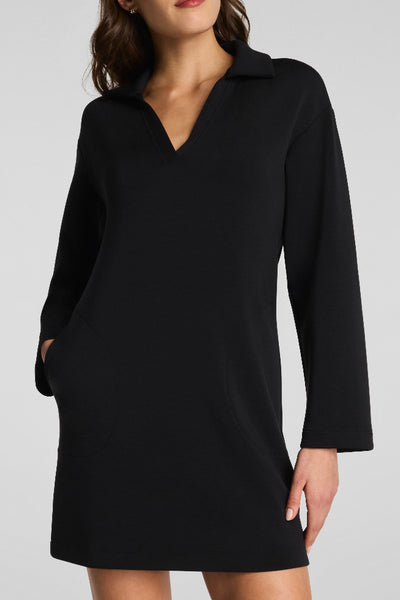 airessentials long sleeve polo dress in very black from spanx