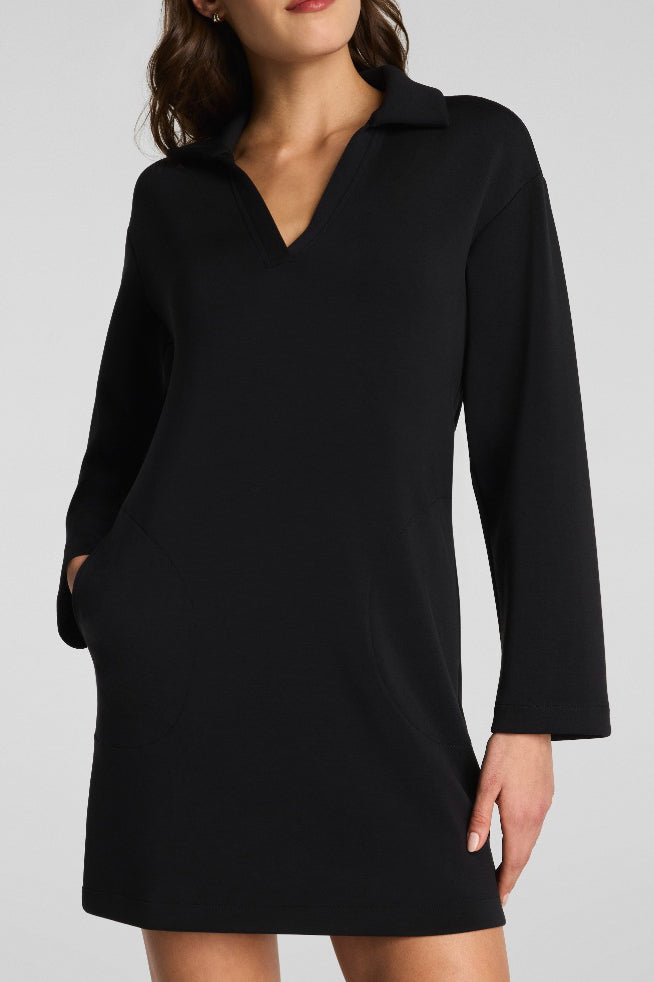 airessentials long sleeve polo dress in very black from spanx