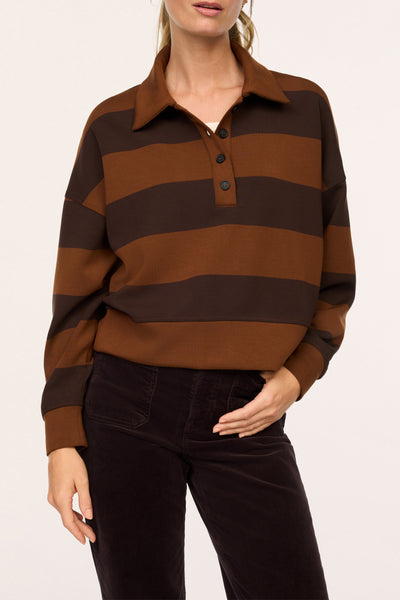airessentials rugby shirt in two tone brown stripes from spanx