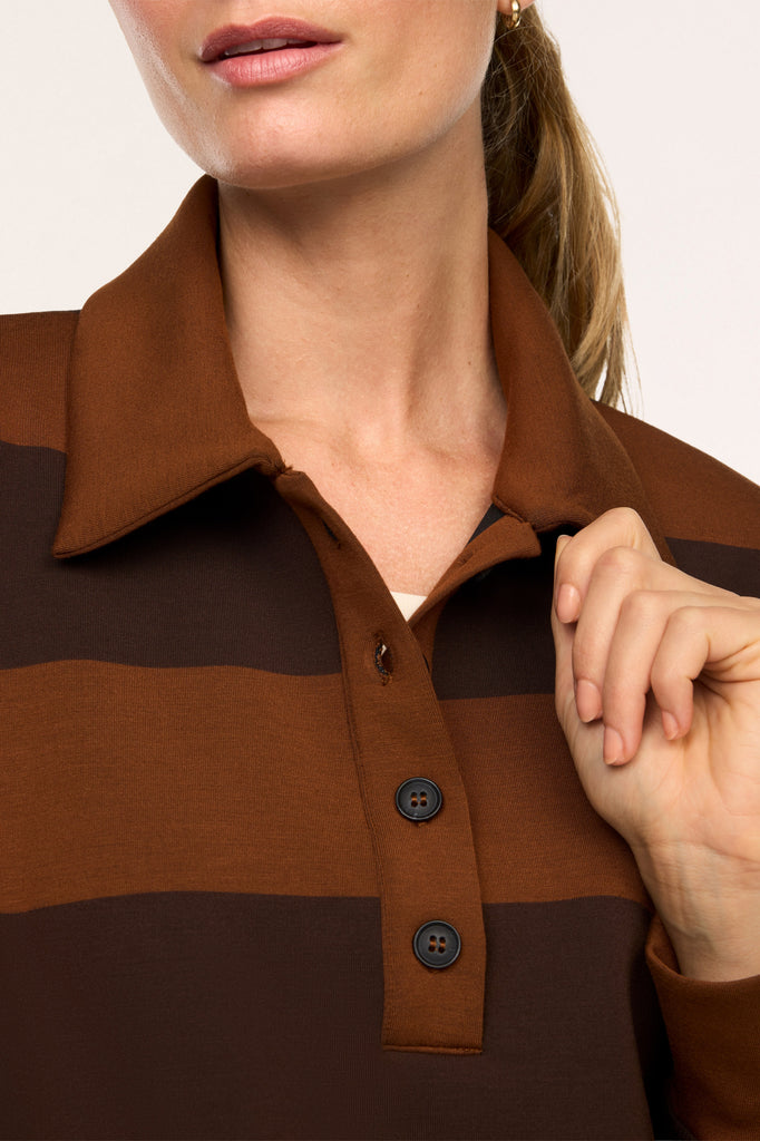airessentials rugby shirt in two tone brown stripes from spanx