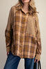 boxy button down top with a mixed brown plaid design