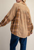 boxy button down top with a mixed brown plaid design