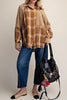 boxy button down top with a mixed brown plaid design