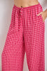 comfortable pull-on pants in fuchsia and pink gingham