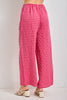 comfortable pull-on pants in fuchsia and pink gingham