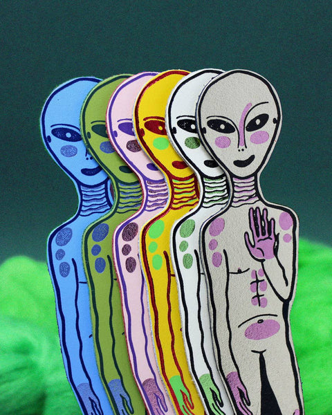 genuine leather bookmarks in the shape of an alien