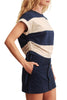 ruched tee in cream and navy rugby stripes