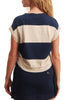 ruched tee in cream and navy rugby stripes