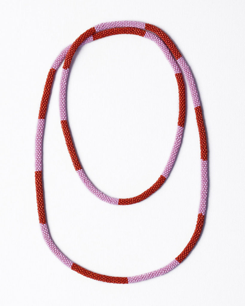Allie Long Seed Bead Necklace  in rust and lavender