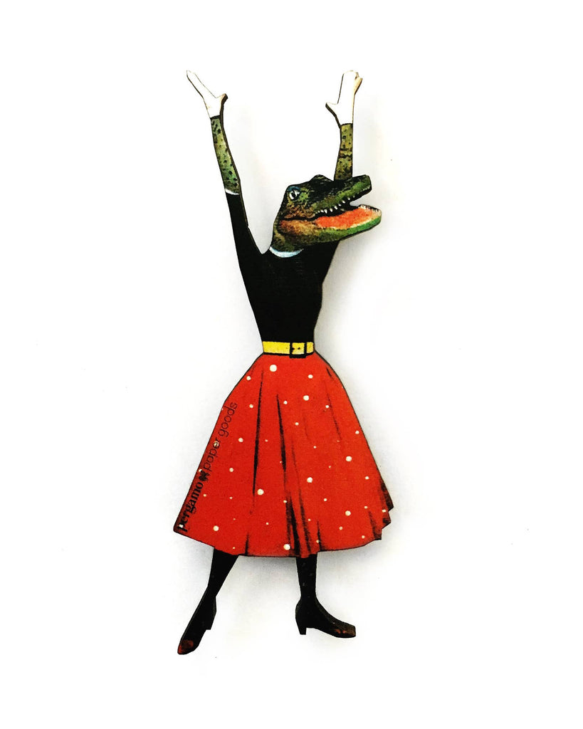 Whimsical Wooden Magnet alligator lady