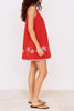 red mini dress with tropical embroidered details in pink from minkpink