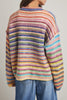 striped cardigan with a colorful rainbow design