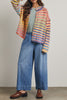 striped cardigan with a colorful rainbow design