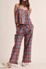lightweight pull-on pants in a colorful plaid pattern