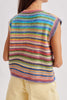 soft knit sweater vest with a colorful mixed stripe design