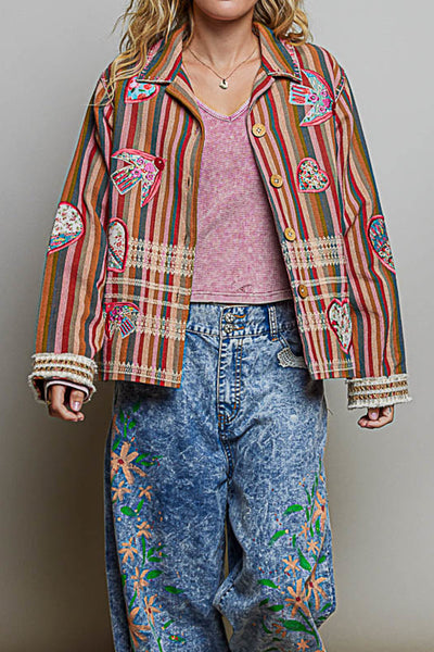 boho striped jacket with special floral patchwork details throughout