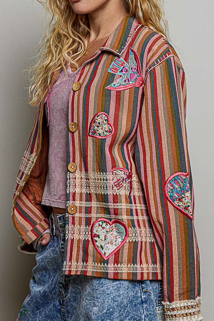 boho striped jacket with special floral patchwork details throughout