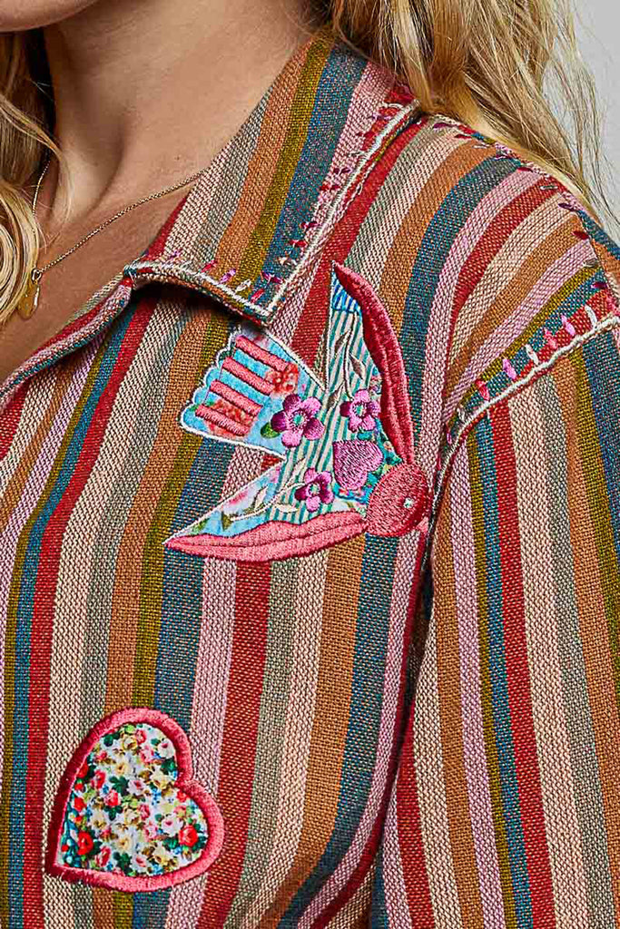 boho striped jacket with special floral patchwork details throughout