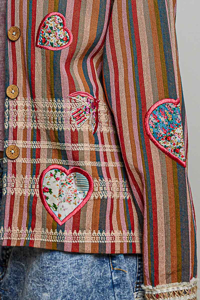 boho striped jacket with special floral patchwork details throughout