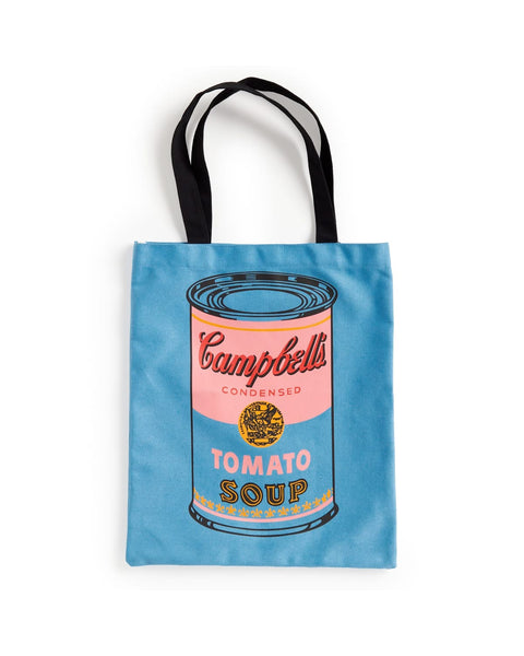 tote bag featuring iconic soup can artwork by andy warhol 
