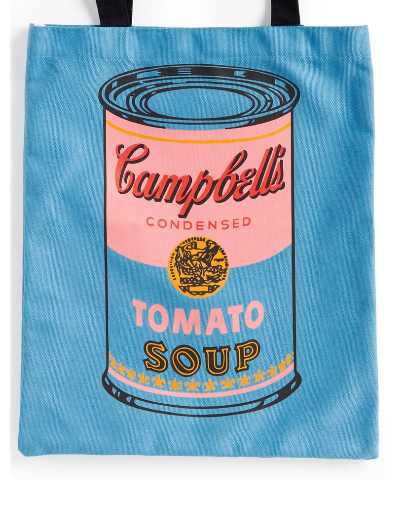 tote bag featuring iconic soup can artwork by andy warhol 