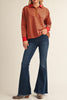 striped collared pullover with color blocked detailing