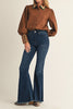 chocolate brown button down top with embroidered details on collar and wrist cuffs