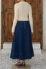 a-line midi skirt with belt in a dark blue denim wash