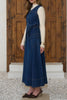fitted vest with adjustable belt in a dark blue denim wash 