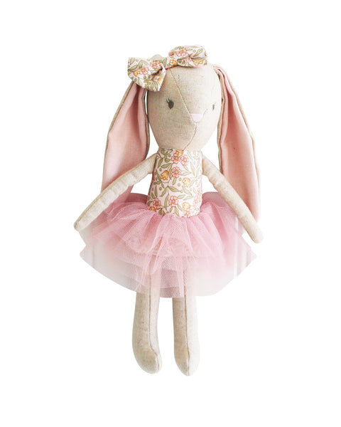 baby pearl bunny in a pink floral dress and pink ballerina skirt