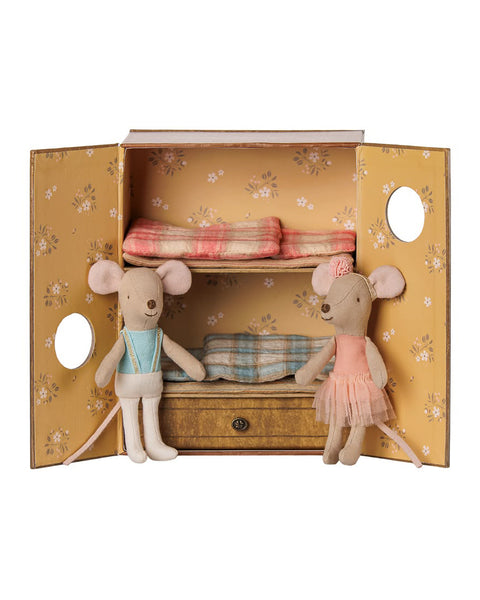 little brother and sister mice in their ballet dance studio