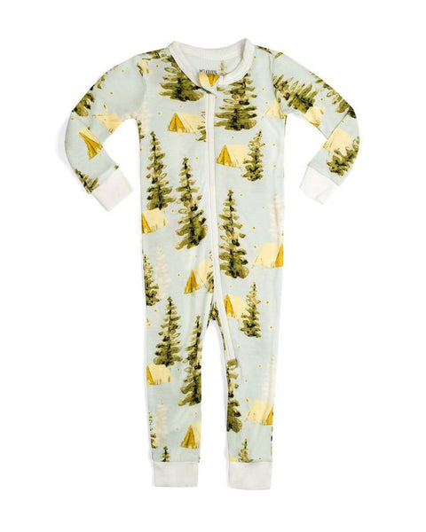 bamboo zipper pajamas with an outdoorsy camping print