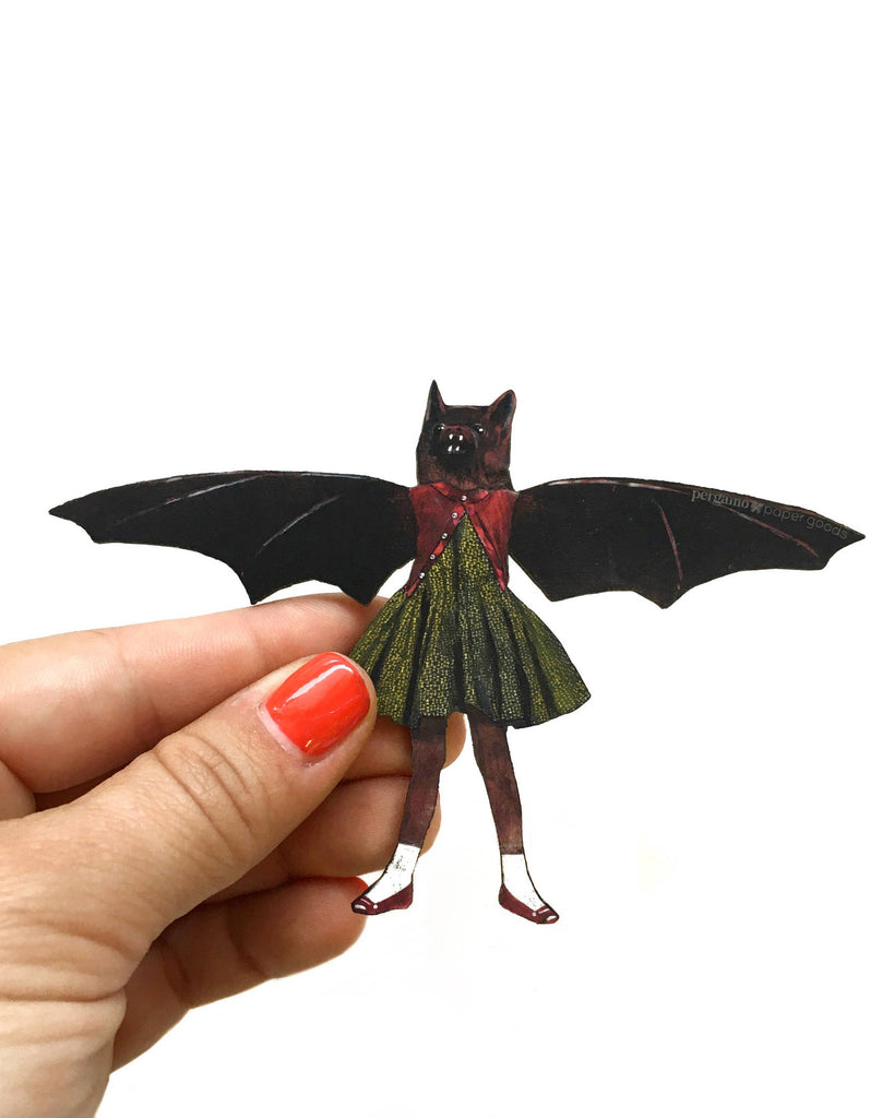 Whimsical Wooden Magnet bat girl