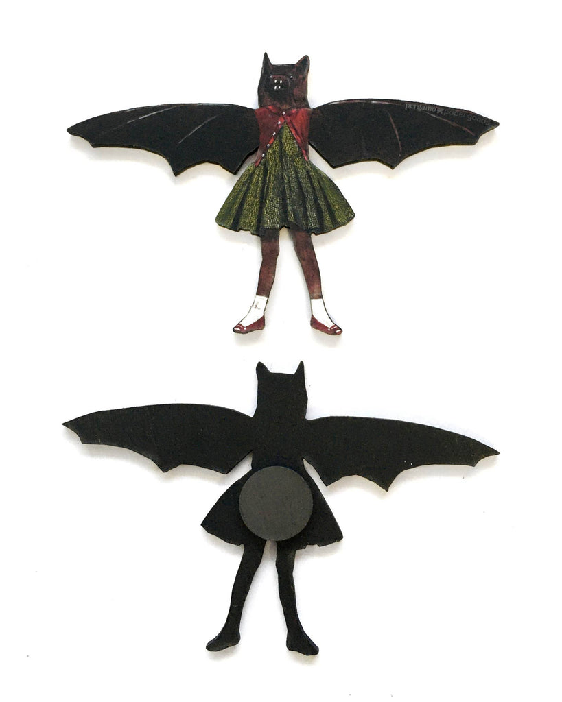 Whimsical Wooden Magnet bat girl