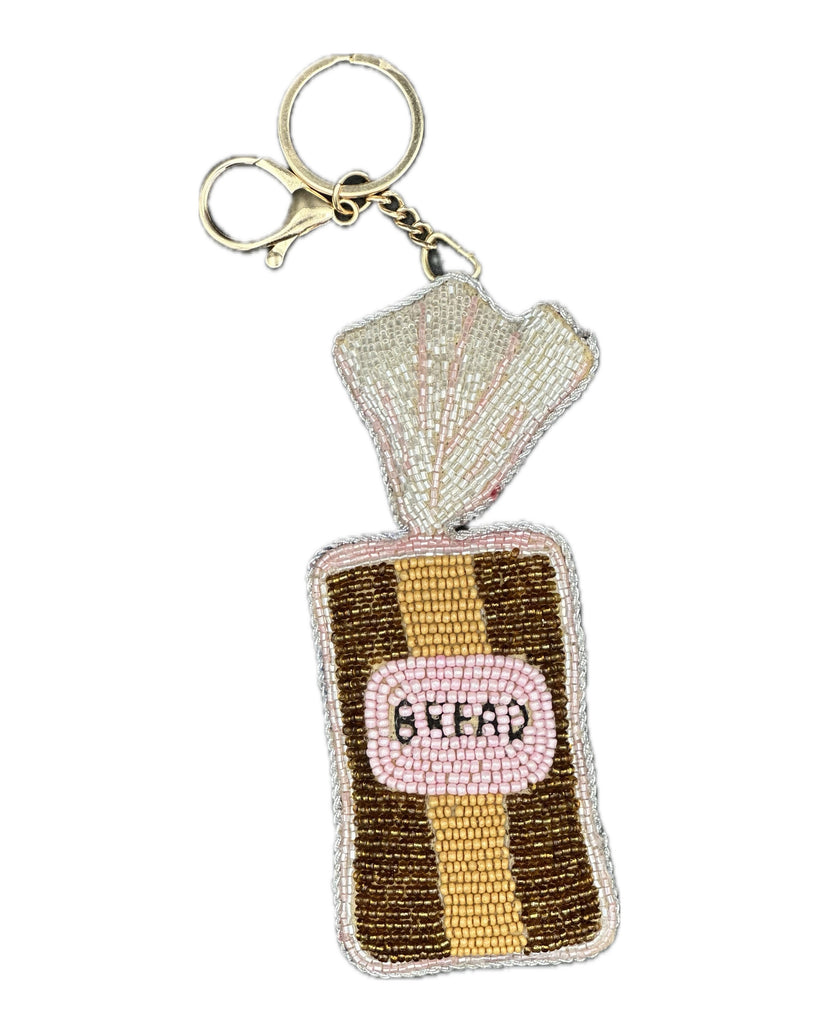 beaded bag charm in the shape of a loaf of bread