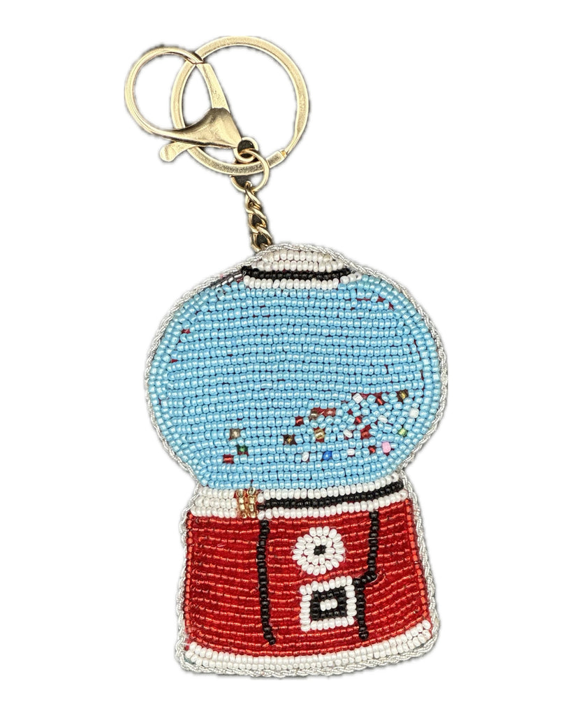 beaded bag charm in the shape of a gumball machine