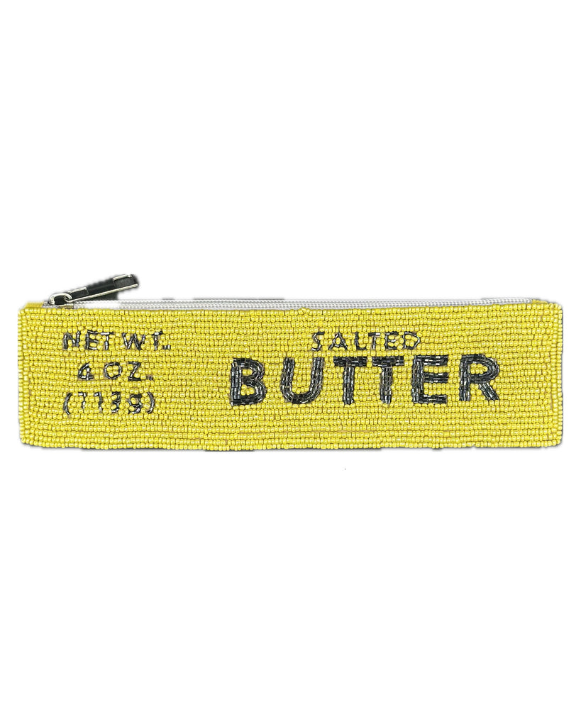 beaded coin pouch in the shape of a stick of butter