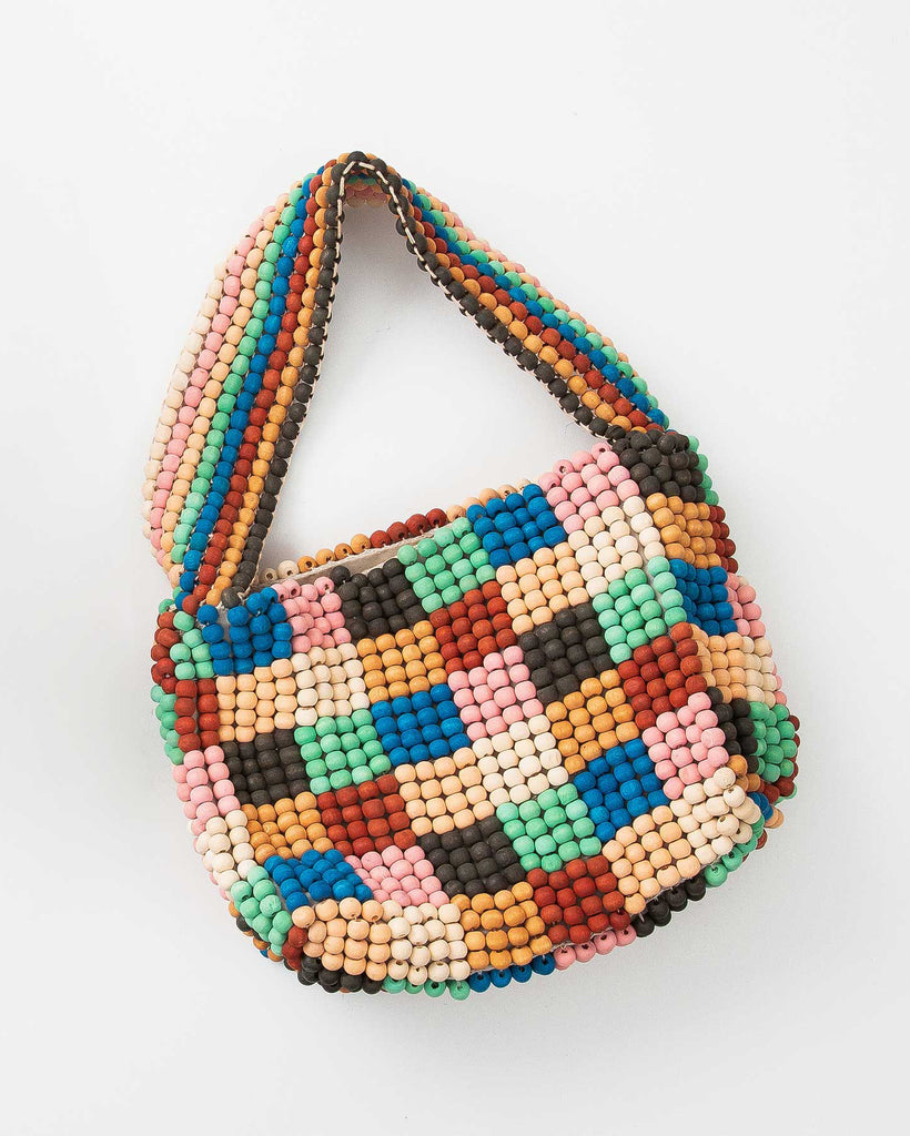 beaded bag with a checkerboard/patchwork design