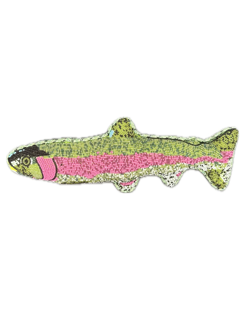 beaded pillow in the shape of a rainbow trout