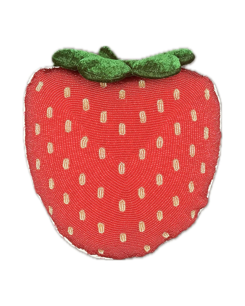 beaded pillow in the shape of a strawberry