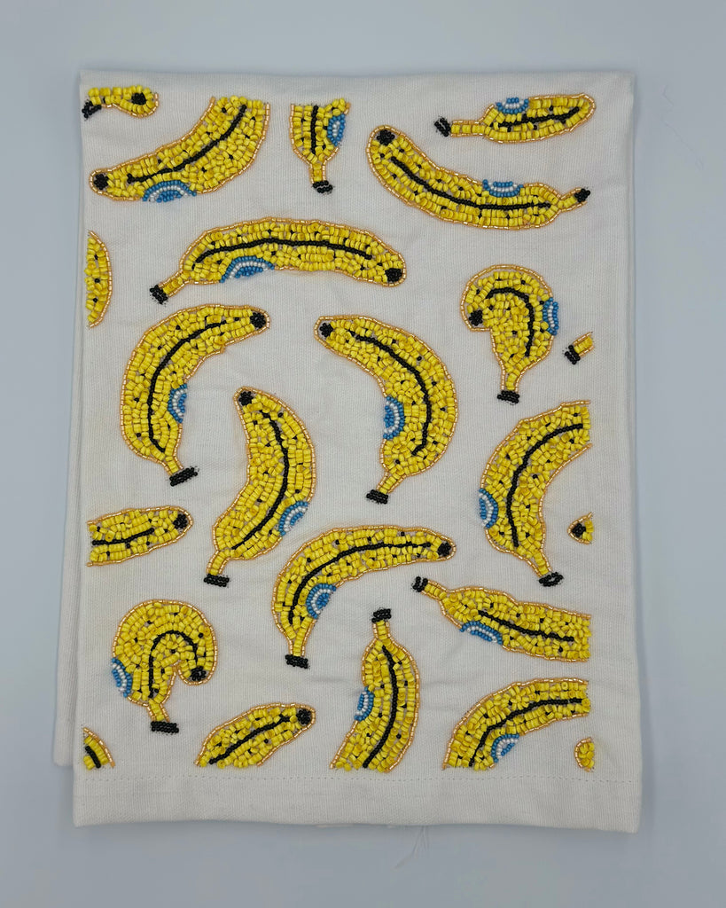 beaded towel with yellow bananas