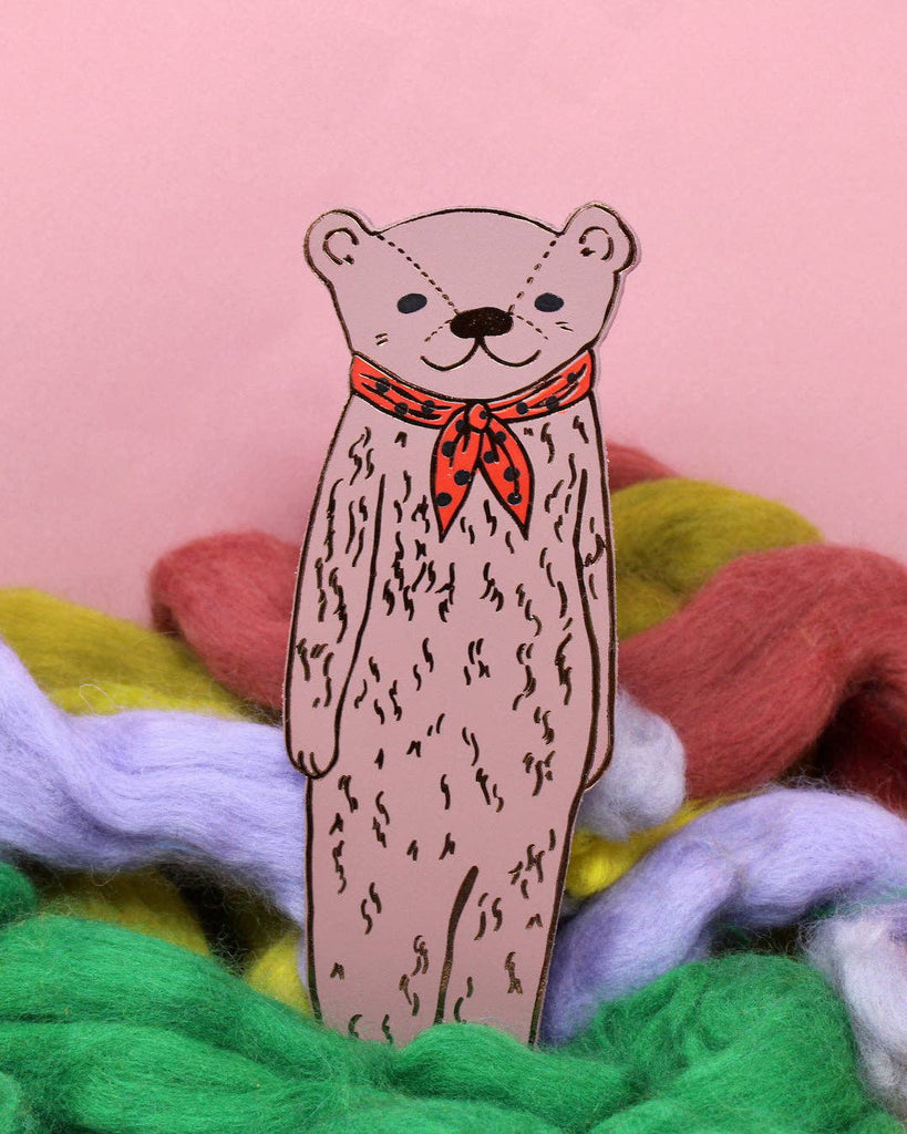 genuine leather bear bookmark in dusty pink
