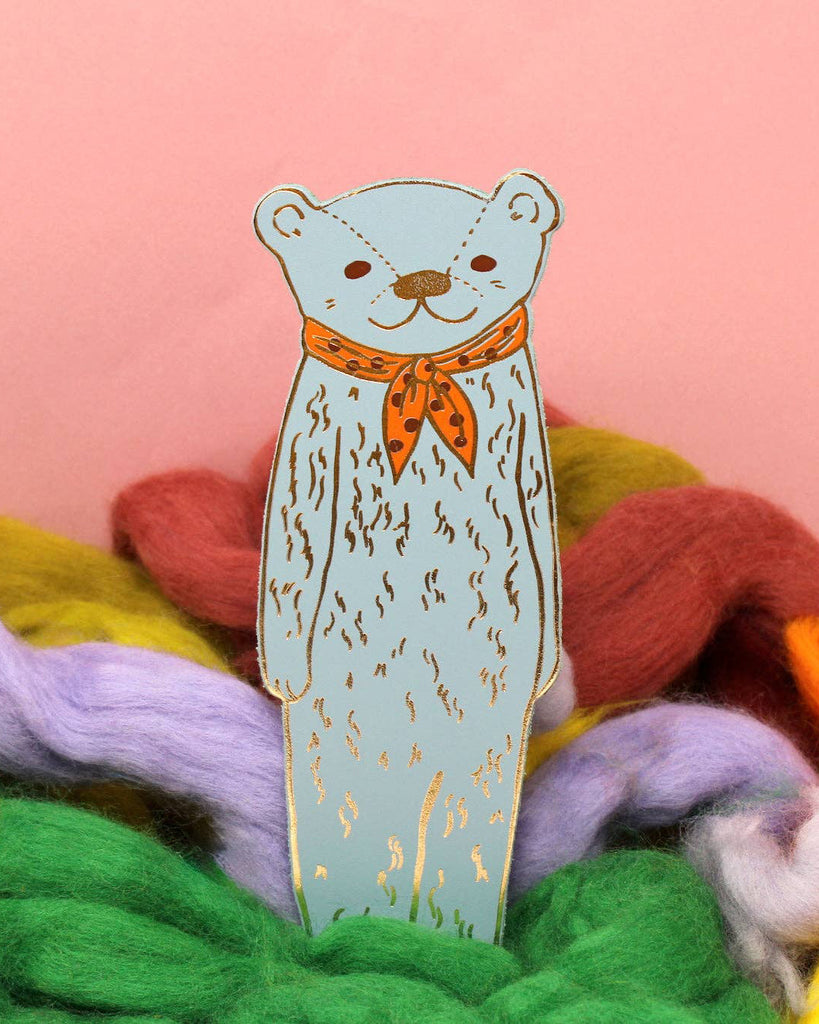 genuine leather bear bookmark in heritage blue