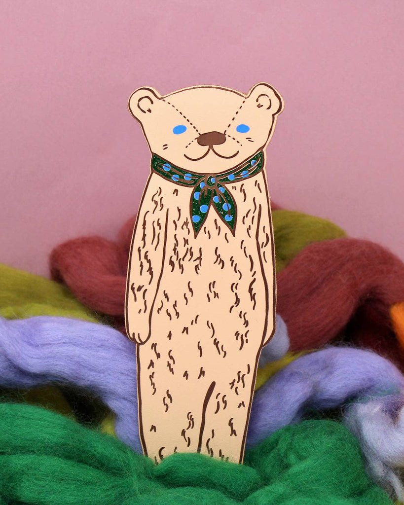 genuine leather bear bookmark in peach