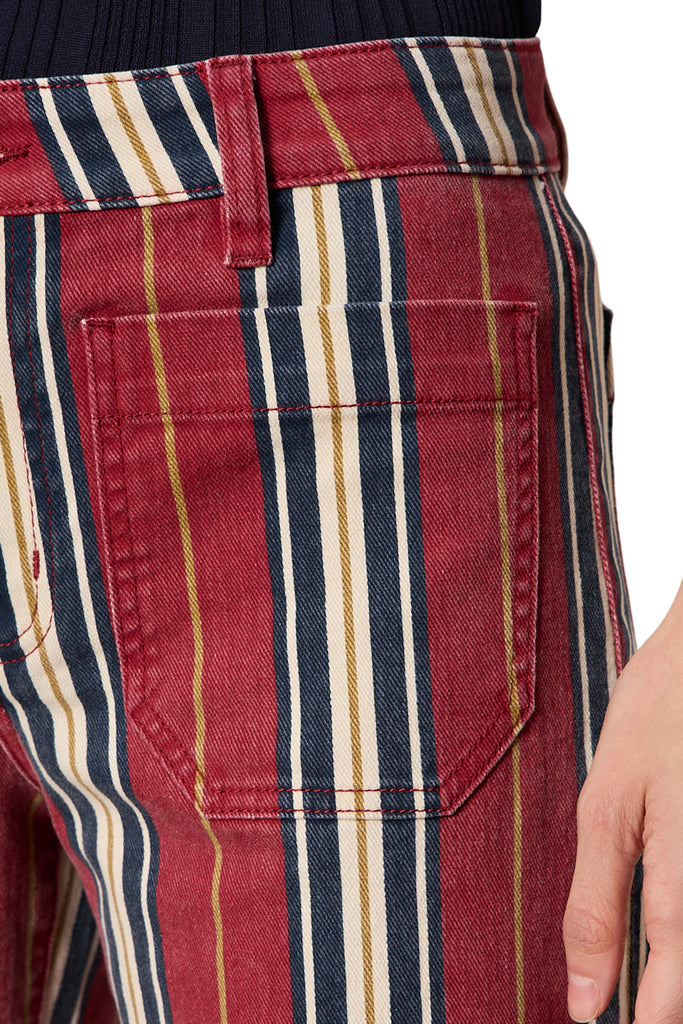 berry stripe cropped wide leg jeans with front patch pockets